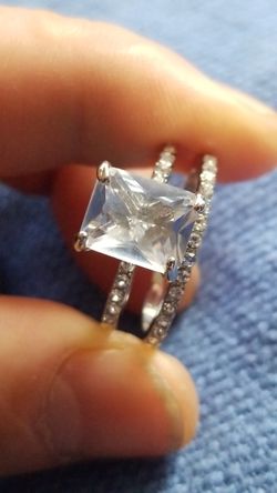 Women's Emerald cut wedding engagement promises ring sets size 9.0