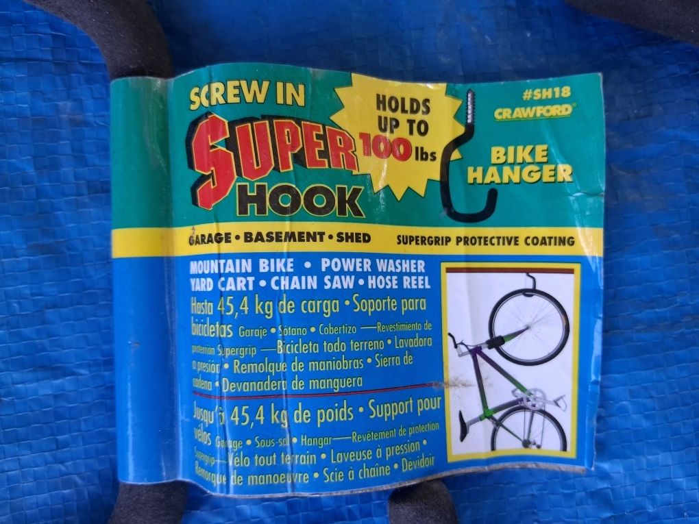 Hooks for hanging bycyles, etc.