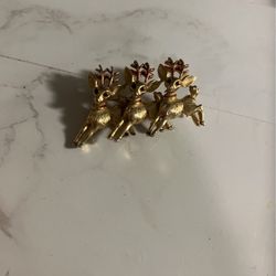 Vintage Signed St. Labre Reindeer Brooch, Rare Holiday Christmas Pin, Three Reindeer