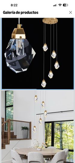 Lámpara colgante de cristal dorado de latón regulable, moderna lámpara de araña de diamantes de 5 luces para isla de cocina, comedor, pasillo y baño