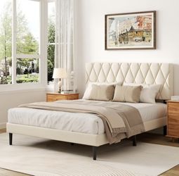 Queen Size Bed Frame NEW with Diamond Tufted Headboard, Velvet Upholstery 