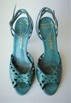 Women's Turquoise Heyraud Made in France Hand Braided Heels Stilettos Size 5.5