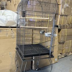 Large Black Open Dome Top Parrot Bird Cage With Removable Rolling Stand 