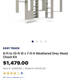 Easy Track Grey Wood Closet Kit Organizer Drawers Shelves Poles 