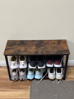 Small Entryway Shoe Bench with Storage Rack