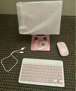 Cute iPad accessories $10 (keyboard, mouse, screen protector, stand, charger for the accessories)