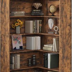 Corner Bookshelf, 6 Tiers Corner Bookcases with Baffles Etagere Shelf Storage Rack for Living Room Home Office, Vintage Brown $120