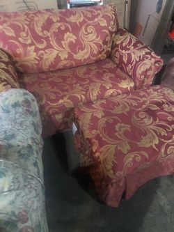 Red and Gold Floral Upholstered Sofa