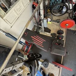 Bench / Squat Rack, Adjustable Bench, Kettlebells, 45lbs Plates , 25lbs Plates, Olympic Bar