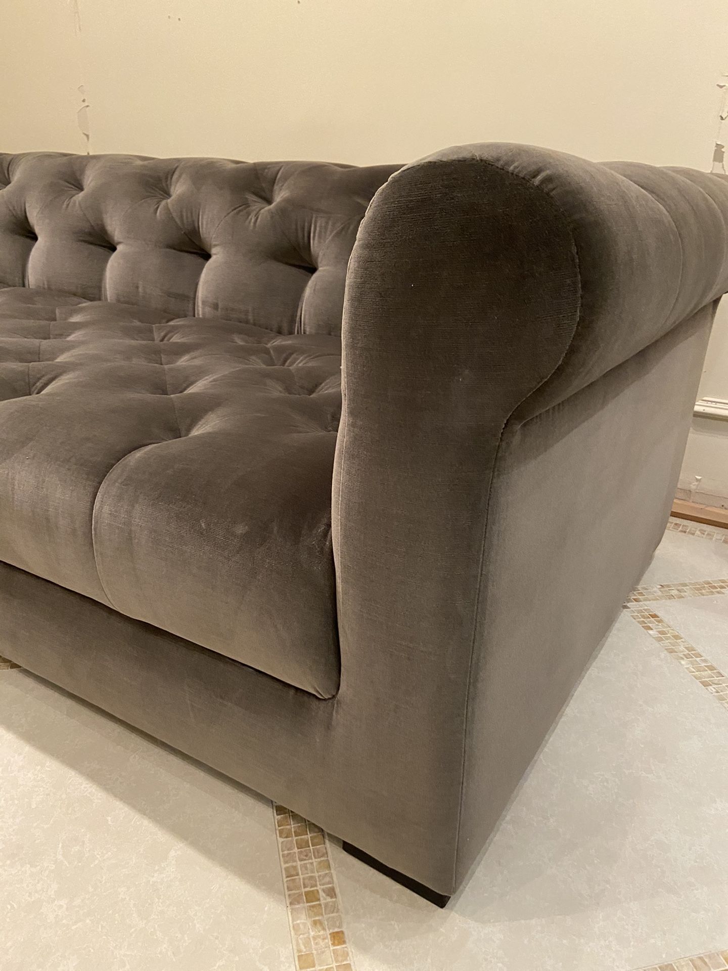 Restoration Hardware Modena chesterfield velvet sofa couch w/ tufted