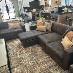 Restoration Hardware Two Piece Leather Collins Sectional and Loveseat. Original Price: $11,590
