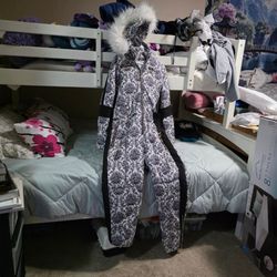 Women's One-Piece Ski Suit with Fur Hood