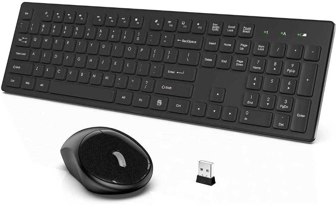 Wireless Keyboard and Mouse, WisFox Full-Size Wireless Mouse and Keyboard Combo, 2.4GHz Silent USB Wireless Keyboard Mouse Combo for PC Desktops Compu