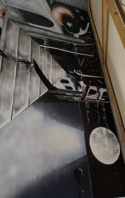 Large Surreal Painting on Canvas Staircase Full Moon Mural Wall Art