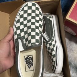 Olive Green Checkered Vans