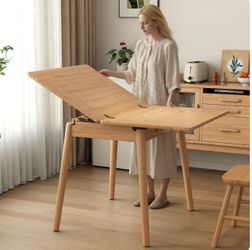 Solid Wood Small Dining Table, 23.6"L-47.2"L Expandable Kitchen Table for 2-6, Designed for Small Spaces, Easy Assembly, Suitable for Kitchen, Dining 