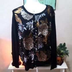 Elegant Black and Gold Sequin Women's Cardian Sweater