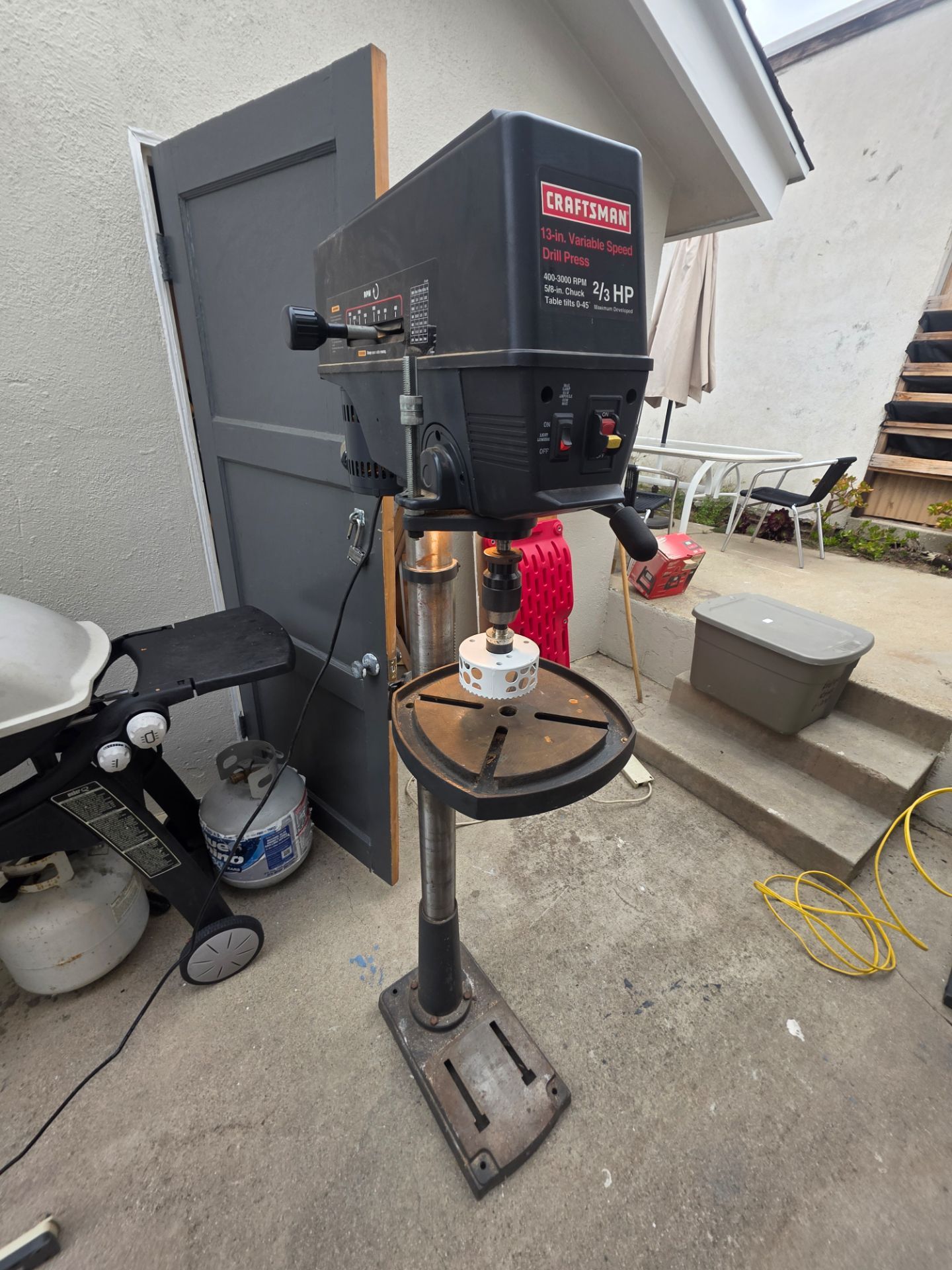 Craftsman 13-inch variable speed drill press. Has 2/3 HP induction motor. Variable speed (contact info removed) RPM.