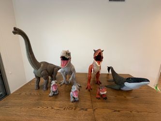 Jurassic World dinosaur lot, Super Colossal Indominus Rex + Carnotaurus, 28" Brachiosaurus, Mosasaurus, 7 total