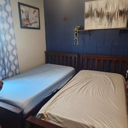 2 Wooden Twin Beds