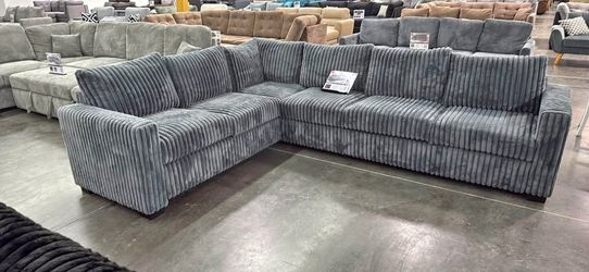 4- Pieces Gray color corduroy sectional sofa