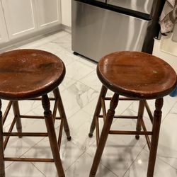Two Strong Wooden Bar Stools, In Very Good Conditions ( One Is Missing A Bar In The Bottom) (NO SHIPPING) Both For $40