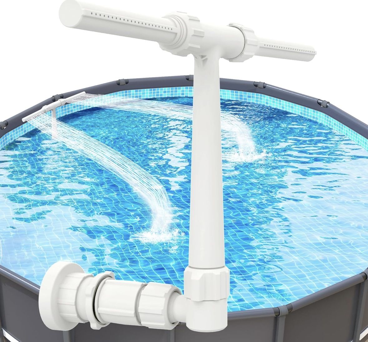 Pool Fountain for Above and In-Ground Pools, Dual Spray Waterfall Sprinkler Fountain, Above Ground Pool Accessories, Adjustable Waterfall Cooling and