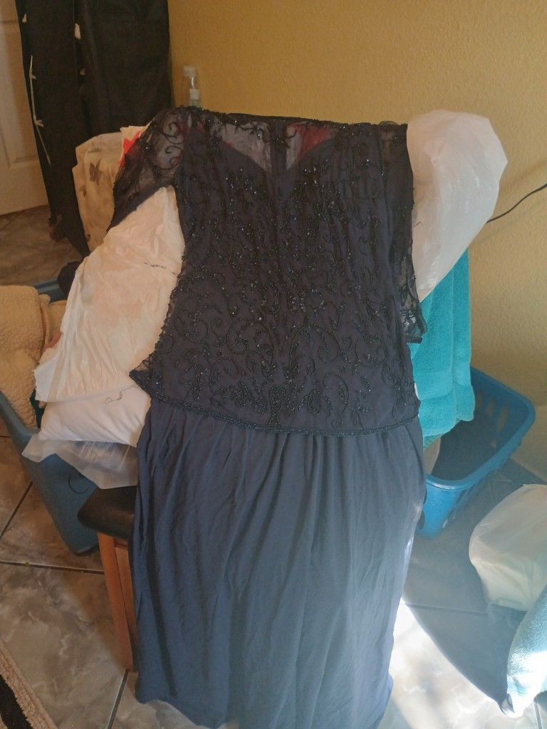 Es Largo Azul Marino Vestido Elegante