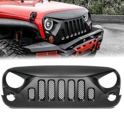☀️#Jk18 Front Matte Black Shark Grille Replacement Grill For Jeep Wrangler JK 2007-2018
