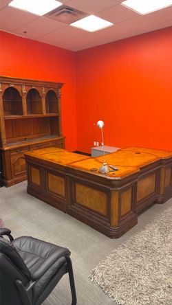 Luxury Executive U-Shaped Wood Desk + Matching Credenza/Hutch – Large Office Set