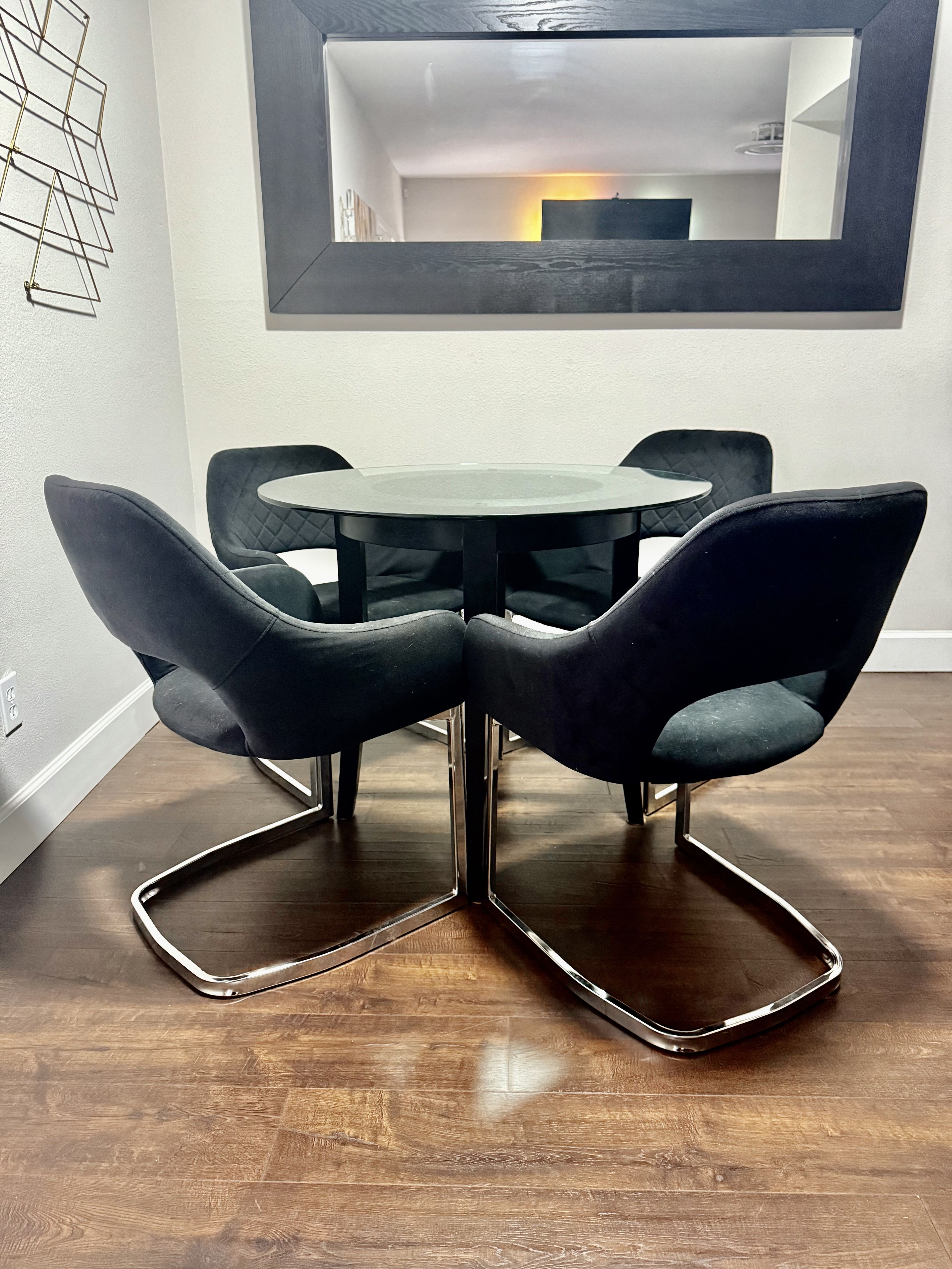 Black Velvet Chairs & Glass Table Top Dining Set