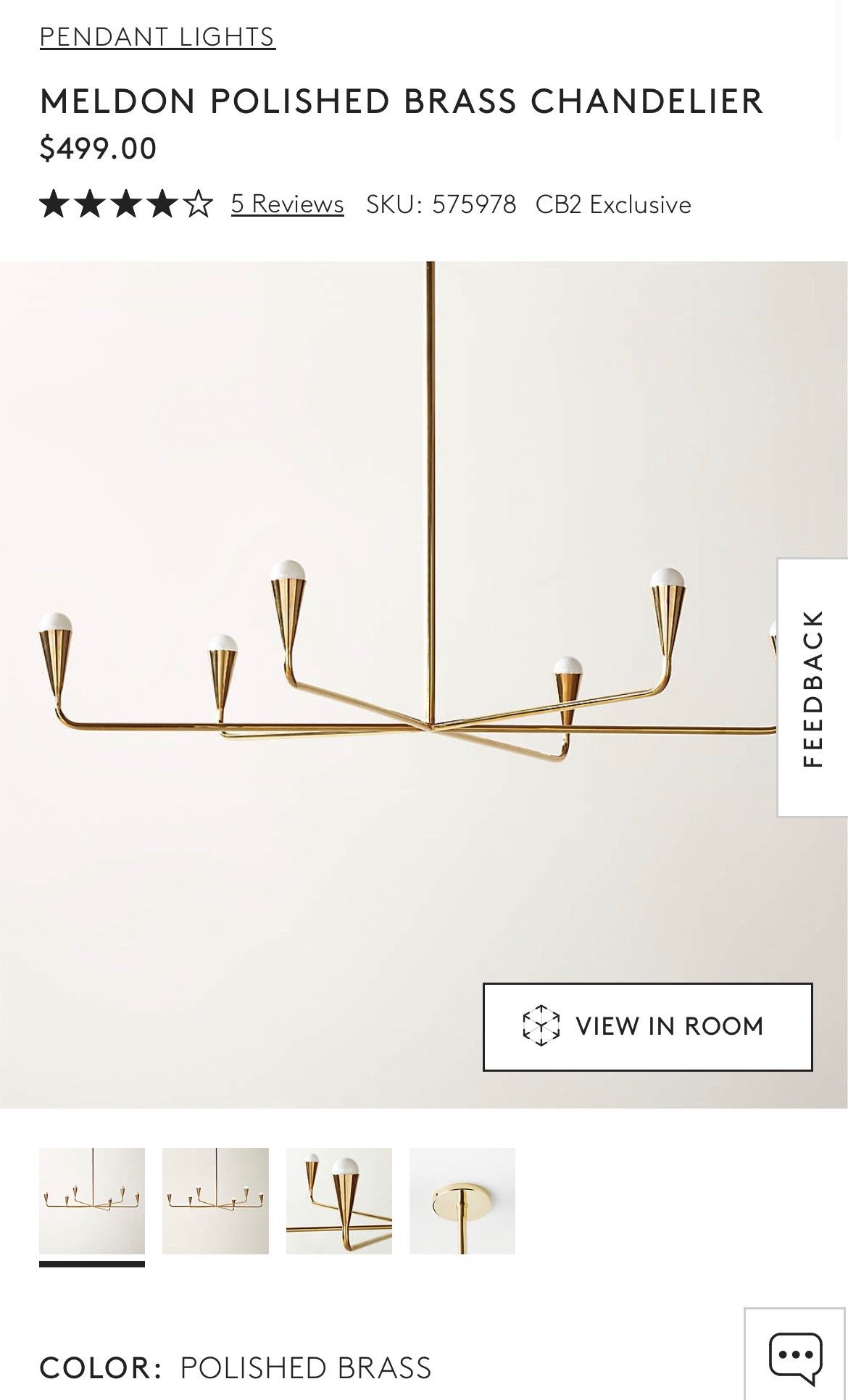 Meldon Polished Brass Chandelier- CB2