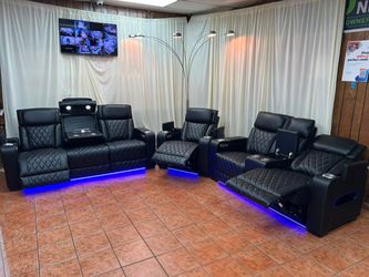 Dubai Power Reclning Sofa Set With Adjustable Headrest In Black