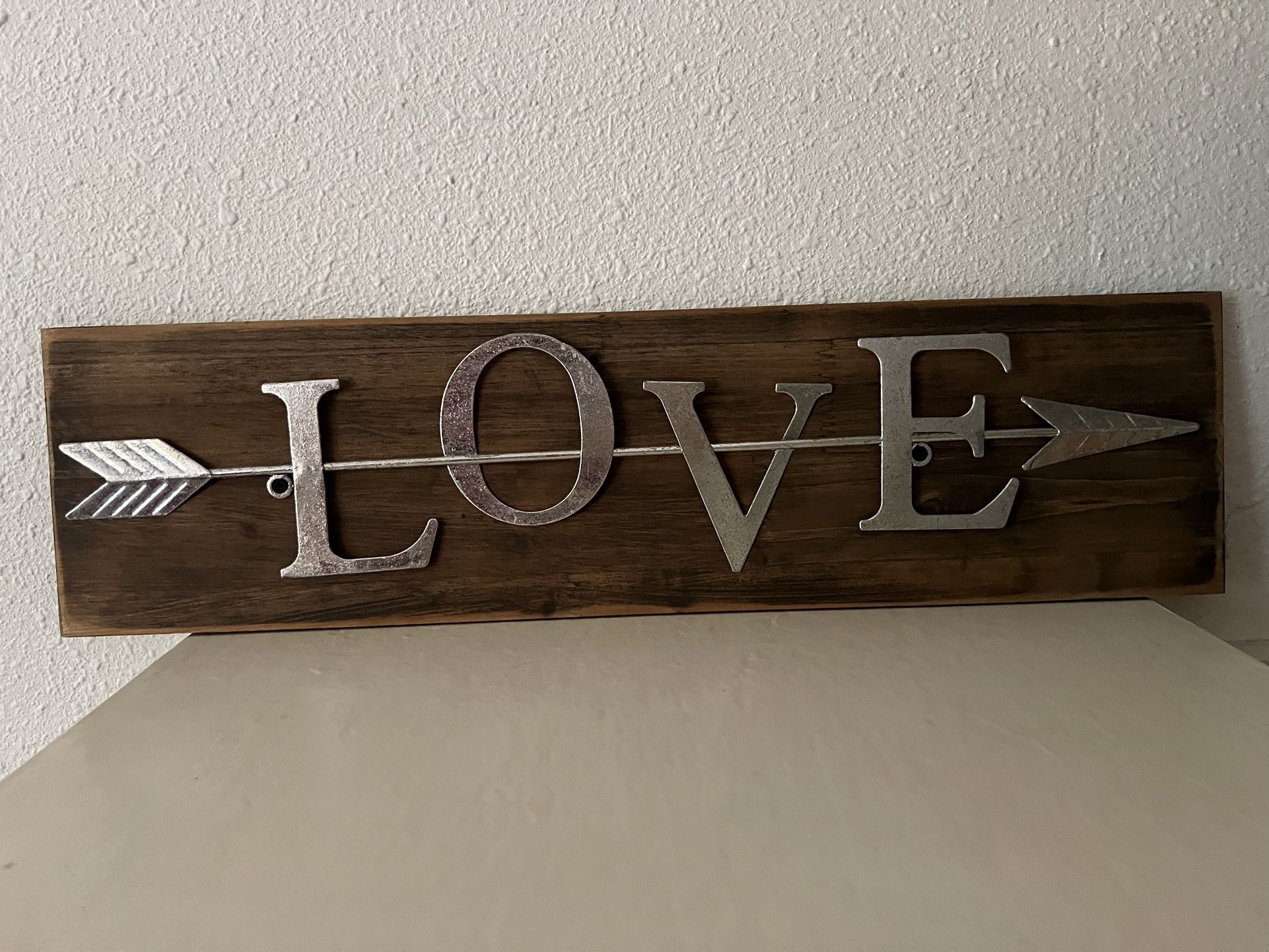 Love Sign artwork. Wood on Metal. 26x10
