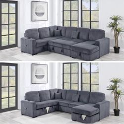 $649-4Piece Convertible Sectional  Sleeper Sofa ,Chaise Storage ,Sofa Storage & USB Ports 98” x 103” x 61” x36”H