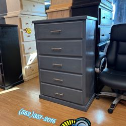 Five Drawer Grey With Bar Handles Dresser 