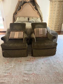 Pair of Olive Green Velvet Armchairs