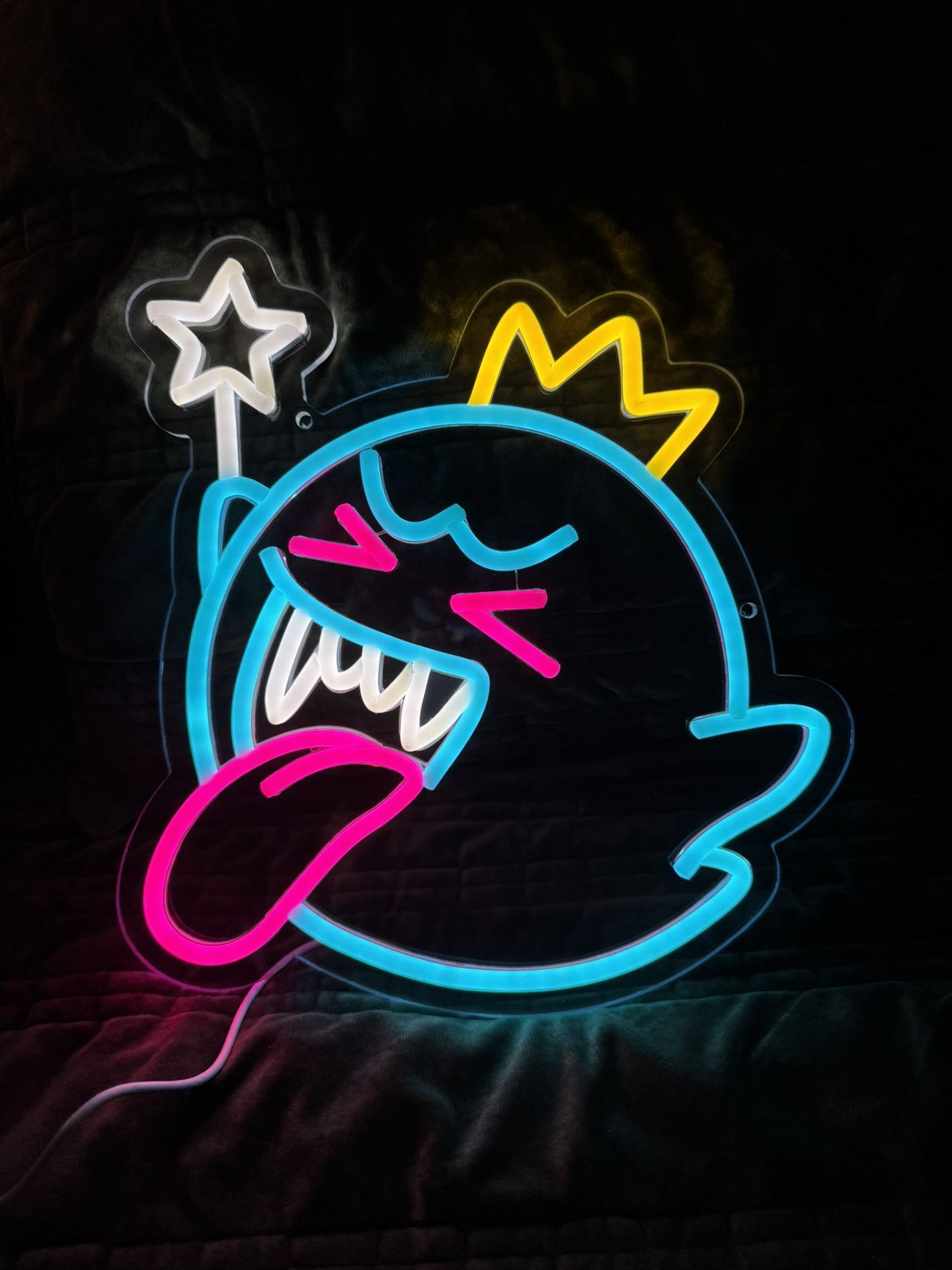 Blue King Boo LED Neon Style Hanging Light Nintendo Game Room Bright Mario Decor