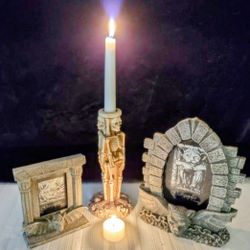 Gothic Medieval Halloween Inspired Picture Frame And Candle Skeleton Holder