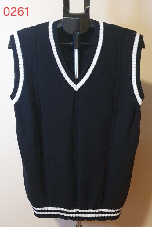Black Sweater Vest with White Stripes, XL (0261)