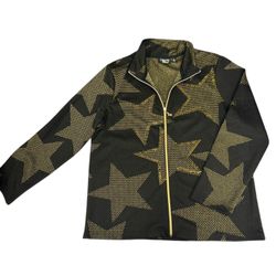 VTG Onque Casuals Women's Black Gold Star  Zip Jacket Stud Accents Sz L