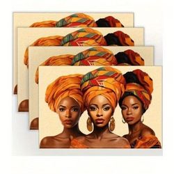 Cool Vibrant African Women Print 4 Piece Placemats Set