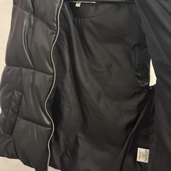 Black faux leather puffer vest