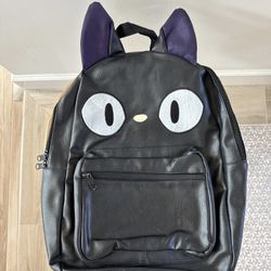 Studio Ghibli Cat Black Leather Backpack