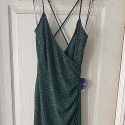 Hunter Green Sparkly Prom Dress