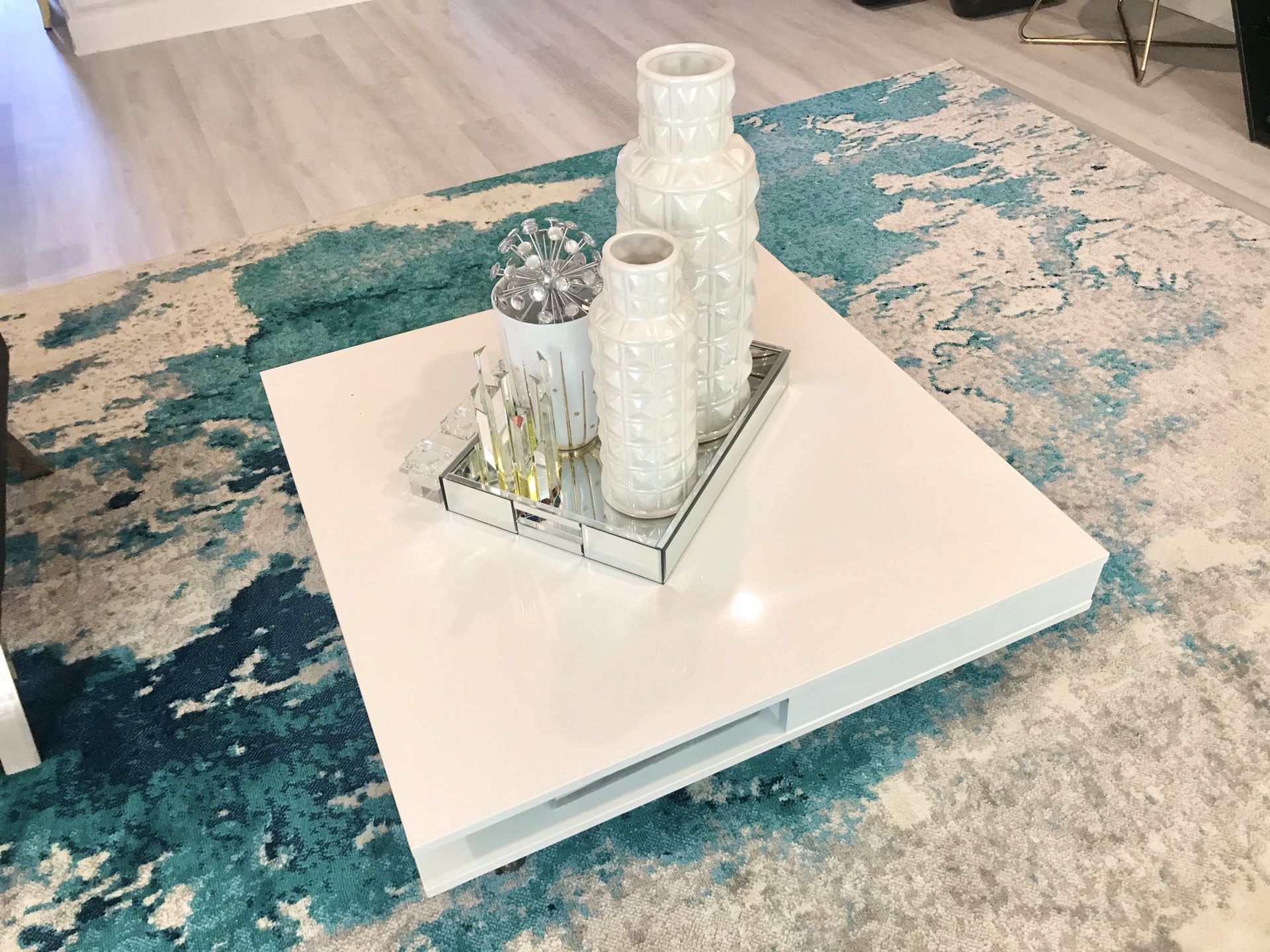 Modern contemporary white coffee table - approx 37”x37”