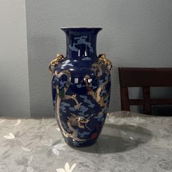 Japanese Cobalt Blue And Gold Dragon Vase