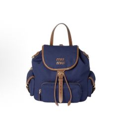 MIU MIU MIU Letter Logo Gold Hardware Cornflower Blue Brandy(35)77
