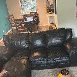 Black Leather Couch And Ottomanpp
