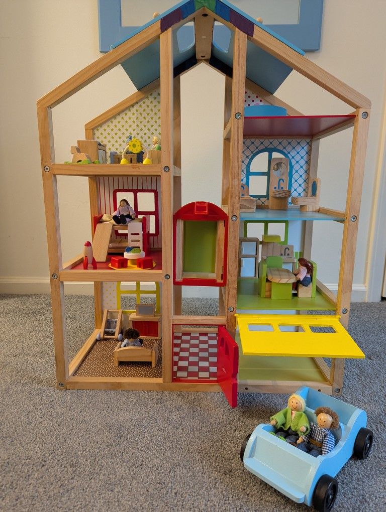 Melissa& Doug Hi Rise Dollhouse (With People, Furnishings, Car)